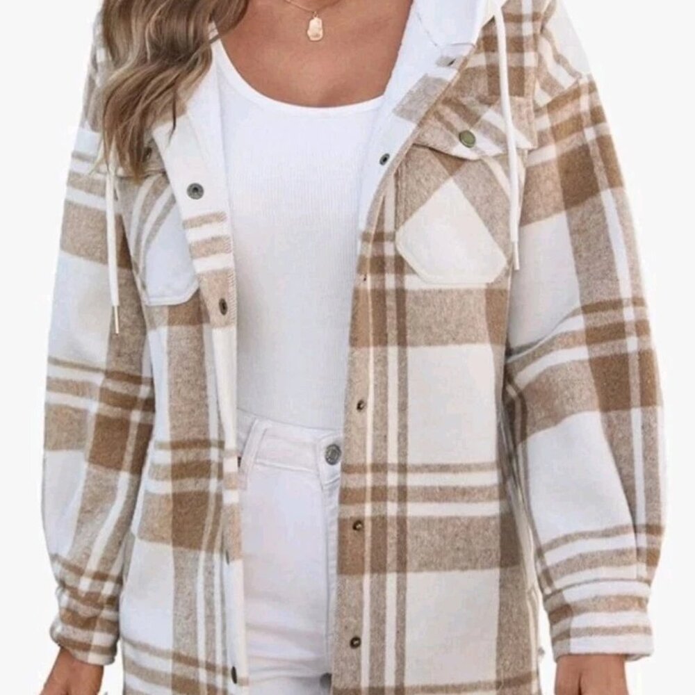 MerryFun Womens 2XL Hooded Plaid Shirt Jacket Sherpa Lined NEW WITH TAG!